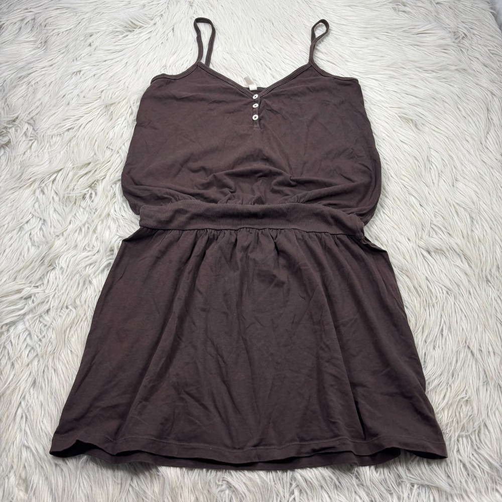 Vintage Y2K Old Navy Women's M Brown Drop Waist Henley Tunic Cami Tank Dress